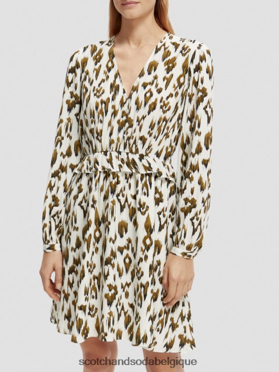 vêtements Scotch & Soda robe courte imprimée à manches longues et col en V- Scotch and Soda shop near me vert armée ikat brossé 6BZRBF27