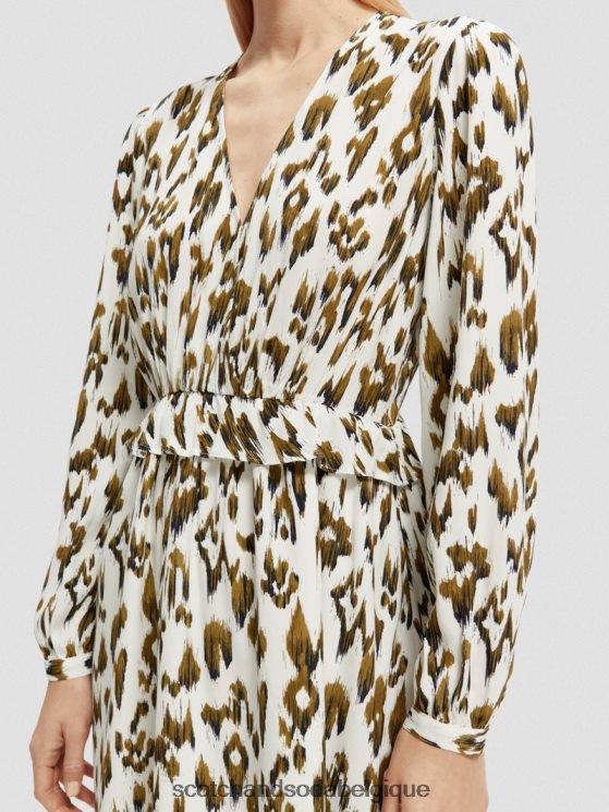 vêtements Scotch & Soda robe courte imprimée à manches longues et col en V- Scotch and Soda shop near me vert armée ikat brossé 6BZRBF27