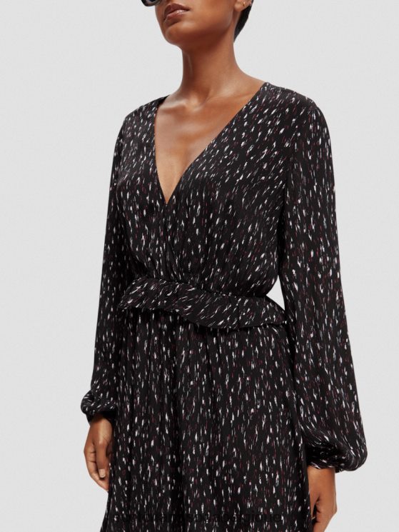 vêtements Scotch & Soda robe courte imprimée à manches longues et col en V- Scotch and Soda shop online pluie ikat 6BZRBF26