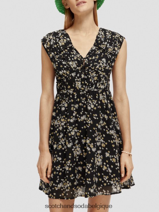 vêtements Scotch & Soda robe courte sans manches à col en V- Scotch and Soda Belgique pissenlit noir 6BZRBF20