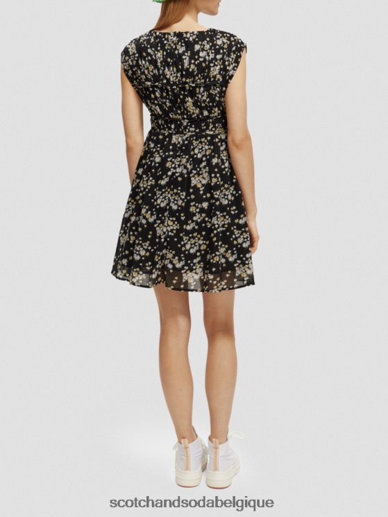 vêtements Scotch & Soda robe courte sans manches à col en V- Scotch and Soda Belgique pissenlit noir 6BZRBF20