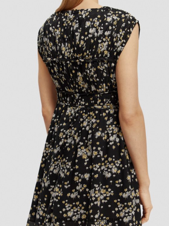 vêtements Scotch & Soda robe courte sans manches à col en V- Scotch and Soda Belgique pissenlit noir 6BZRBF20