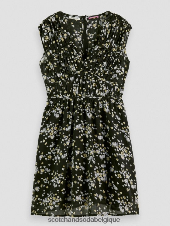 vêtements Scotch & Soda robe courte sans manches à col en V- Scotch and Soda Belgique pissenlit noir 6BZRBF20
