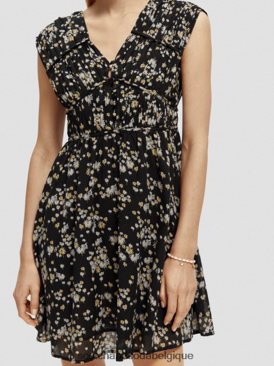 vêtements Scotch & Soda robe courte sans manches à col en V- Scotch and Soda Belgique pissenlit noir 6BZRBF20
