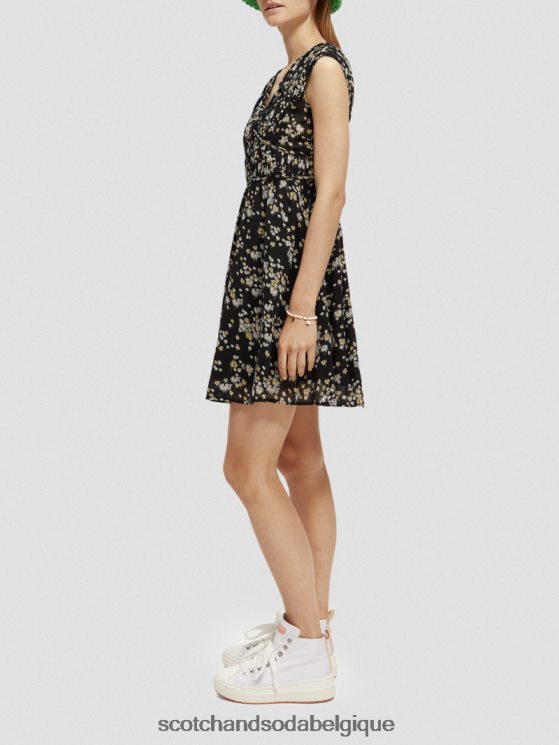 vêtements Scotch & Soda robe courte sans manches à col en V- Scotch and Soda Belgique pissenlit noir 6BZRBF20