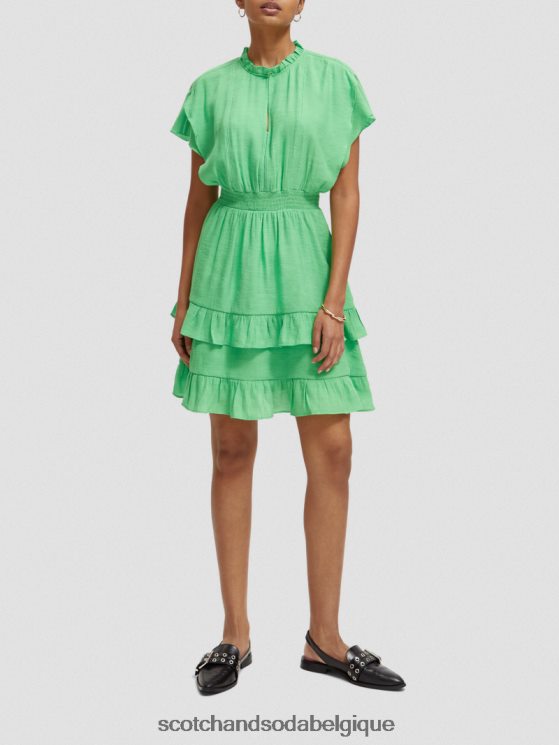 vêtements Scotch & Soda robe courte smockée à volants- Scotch and Soda outlet perruche brillante 6BZRBF37