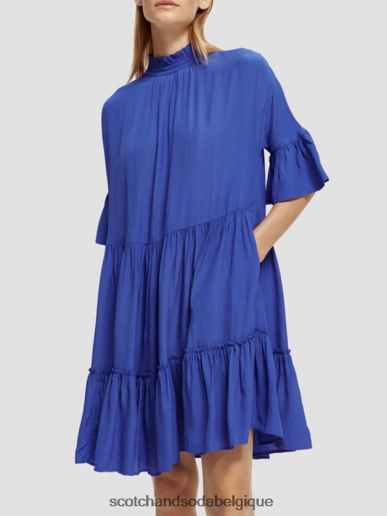 vêtements Scotch & Soda robe courte à volants et volants- Scotch and Soda Bruxelles bleu vif 6BZRBF21
