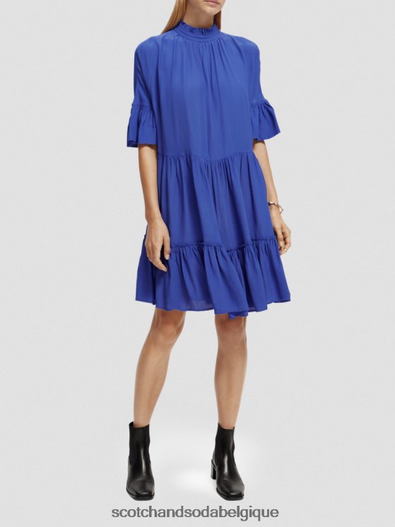 vêtements Scotch & Soda robe courte à volants et volants- Scotch and Soda Bruxelles bleu vif 6BZRBF21