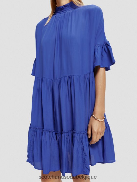 vêtements Scotch & Soda robe courte à volants et volants- Scotch and Soda Bruxelles bleu vif 6BZRBF21