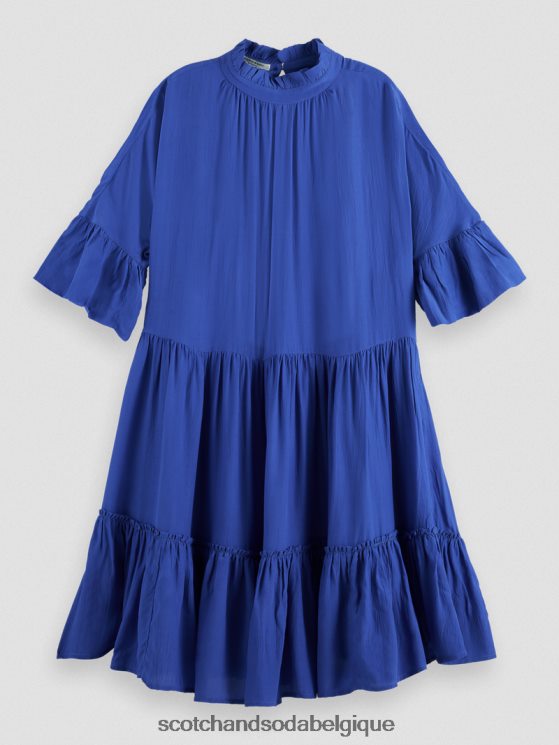 vêtements Scotch & Soda robe courte à volants et volants- Scotch and Soda Bruxelles bleu vif 6BZRBF21