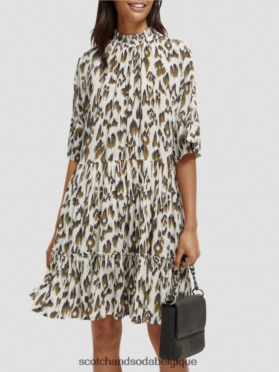 vêtements Scotch & Soda robe courte à volants et volants- Scotch and Soda Namur vert armée ikat brossé 6BZRBF22