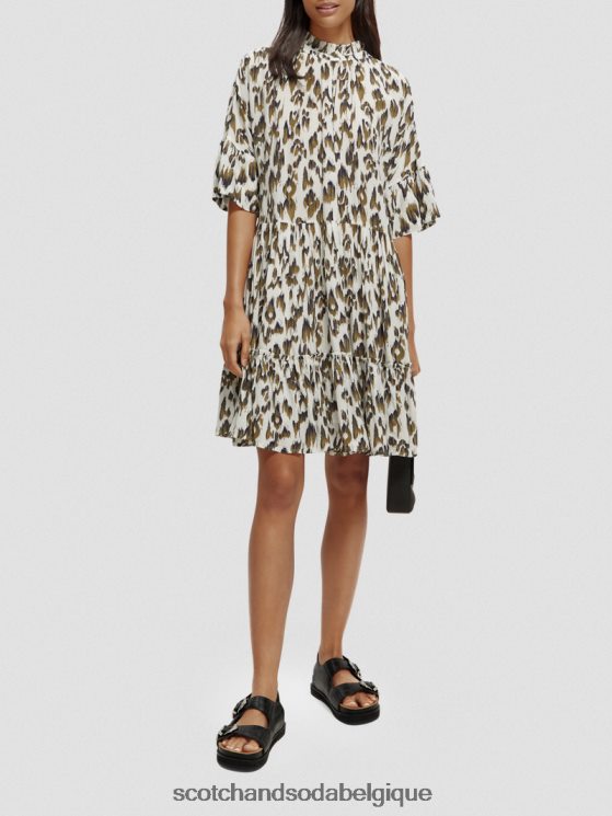 vêtements Scotch & Soda robe courte à volants et volants- Scotch and Soda Namur vert armée ikat brossé 6BZRBF22
