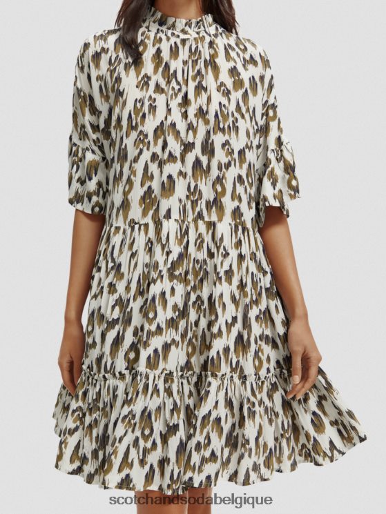 vêtements Scotch & Soda robe courte à volants et volants- Scotch and Soda Namur vert armée ikat brossé 6BZRBF22