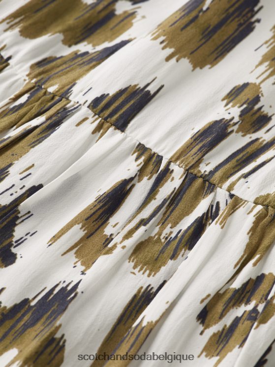 vêtements Scotch & Soda robe courte à volants et volants- Scotch and Soda Namur vert armée ikat brossé 6BZRBF22