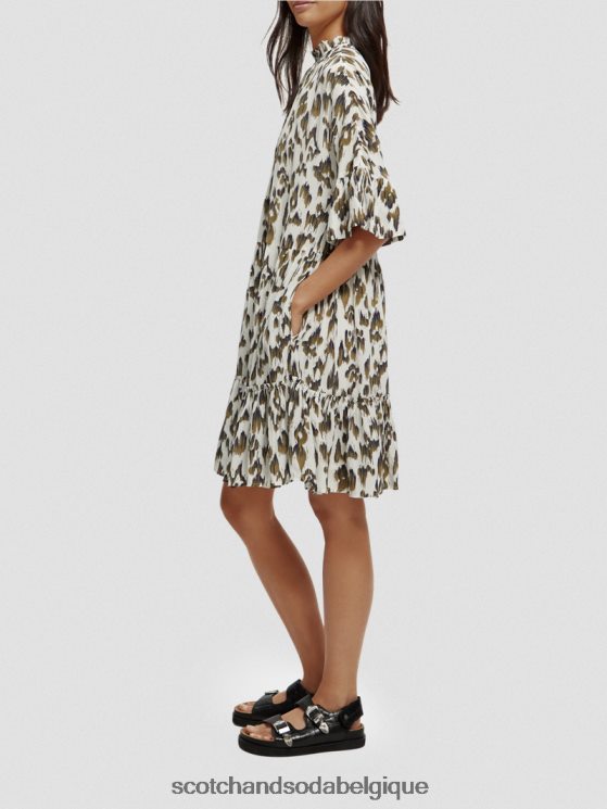 vêtements Scotch & Soda robe courte à volants et volants- Scotch and Soda Namur vert armée ikat brossé 6BZRBF22