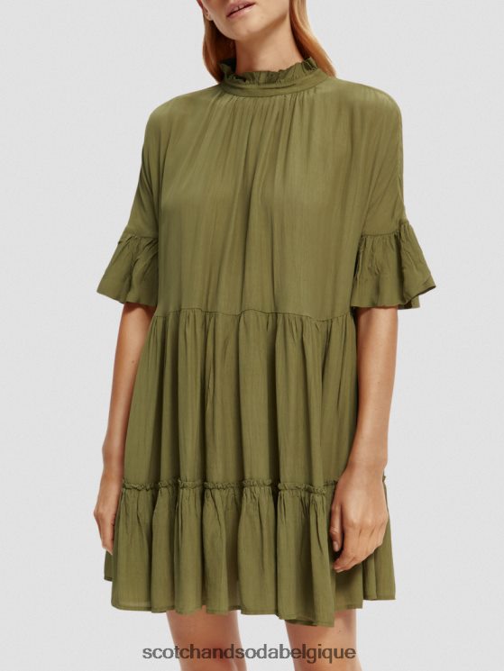 vêtements Scotch & Soda robe courte à volants et volants- Scotch and Soda femme vert armée 6BZRBF23