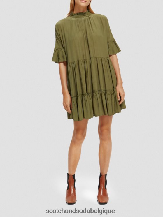 vêtements Scotch & Soda robe courte à volants et volants- Scotch and Soda femme vert armée 6BZRBF23