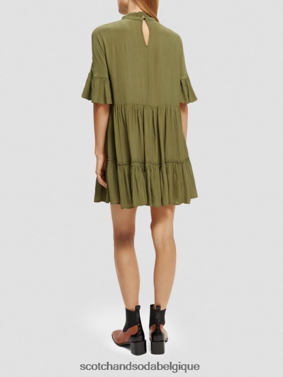 vêtements Scotch & Soda robe courte à volants et volants- Scotch and Soda femme vert armée 6BZRBF23
