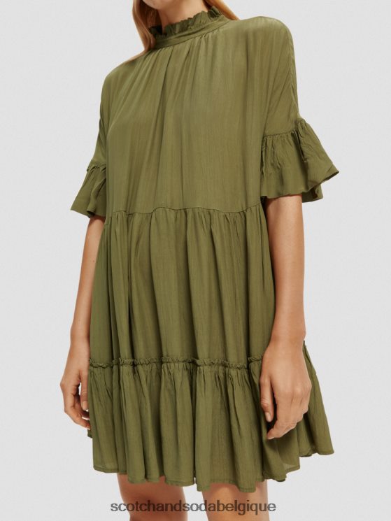 vêtements Scotch & Soda robe courte à volants et volants- Scotch and Soda femme vert armée 6BZRBF23