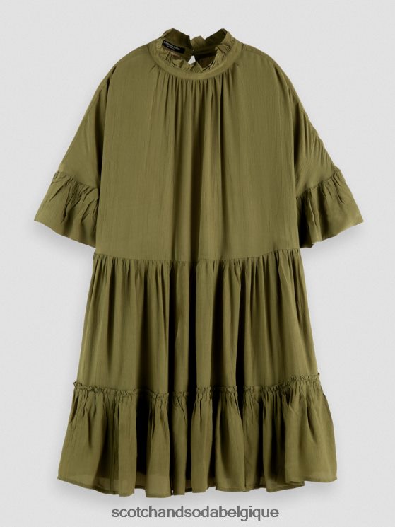 vêtements Scotch & Soda robe courte à volants et volants- Scotch and Soda femme vert armée 6BZRBF23
