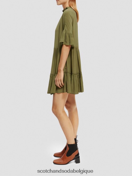 vêtements Scotch & Soda robe courte à volants et volants- Scotch and Soda femme vert armée 6BZRBF23