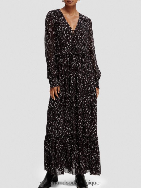 vêtements Scotch & Soda robe longue à manches longues et col en V à volants- Scotch and Soda parfum pluie ikat 6BZRBF34