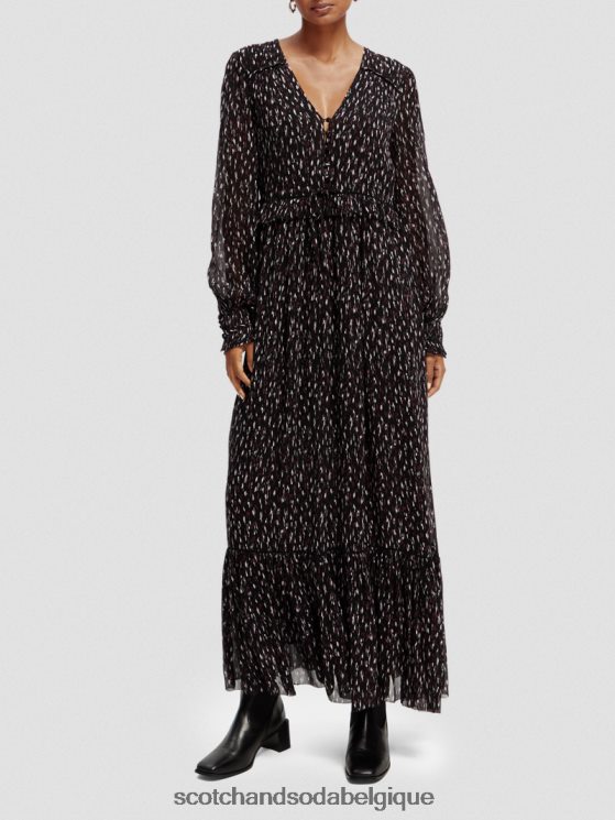 vêtements Scotch & Soda robe longue à manches longues et col en V à volants- Scotch and Soda parfum pluie ikat 6BZRBF34