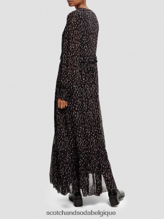 vêtements Scotch & Soda robe longue à manches longues et col en V à volants- Scotch and Soda parfum pluie ikat 6BZRBF34