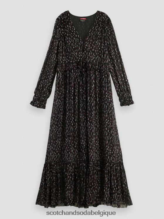 vêtements Scotch & Soda robe longue à manches longues et col en V à volants- Scotch and Soda parfum pluie ikat 6BZRBF34