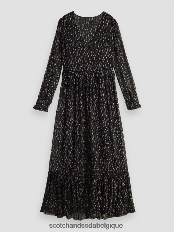 vêtements Scotch & Soda robe longue à manches longues et col en V à volants- Scotch and Soda parfum pluie ikat 6BZRBF34