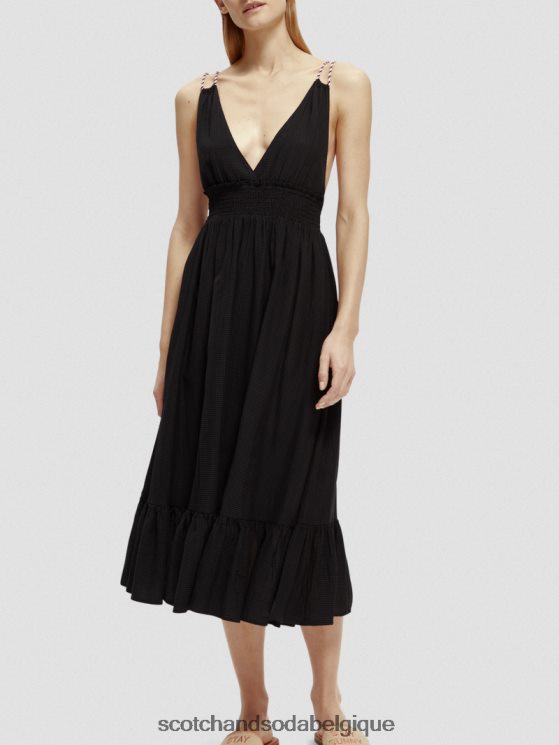 vêtements Scotch & Soda robe mi-longue à smocks- Scotch and Soda femme noir 6BZRBF32