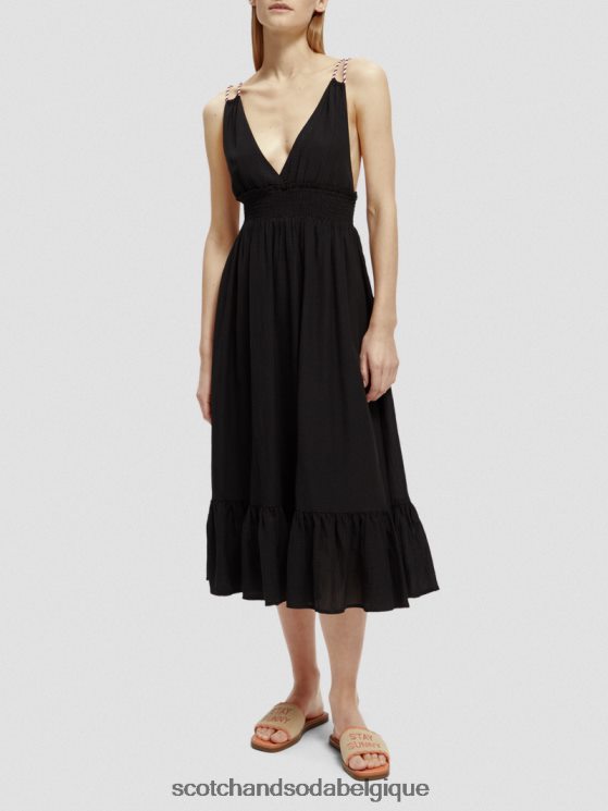 vêtements Scotch & Soda robe mi-longue à smocks- Scotch and Soda femme noir 6BZRBF32