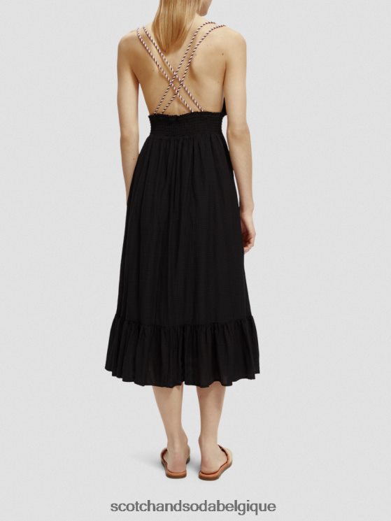vêtements Scotch & Soda robe mi-longue à smocks- Scotch and Soda femme noir 6BZRBF32