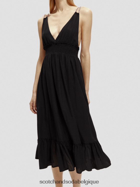 vêtements Scotch & Soda robe mi-longue à smocks- Scotch and Soda femme noir 6BZRBF32