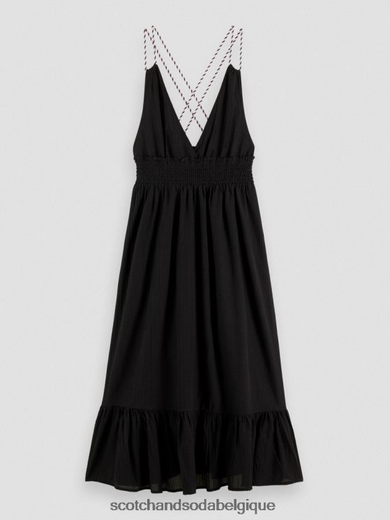 vêtements Scotch & Soda robe mi-longue à smocks- Scotch and Soda femme noir 6BZRBF32