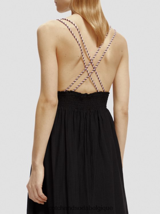 vêtements Scotch & Soda robe mi-longue à smocks- Scotch and Soda femme noir 6BZRBF32