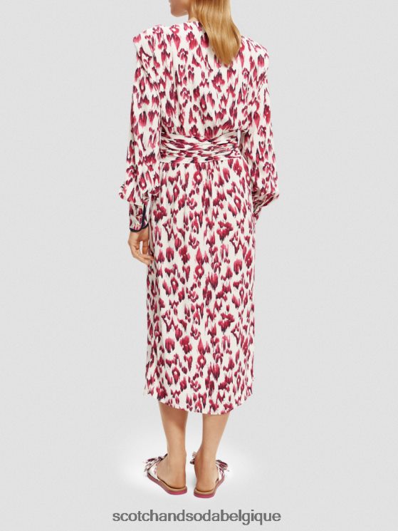 vêtements Scotch & Soda robe midi ceinturée à manches longues et col V- Scotch and Soda Belgique tarte aux cerises ikat brossées 6BZRBF38