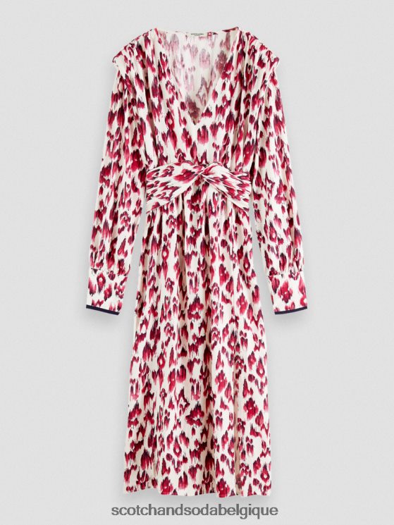 vêtements Scotch & Soda robe midi ceinturée à manches longues et col V- Scotch and Soda Belgique tarte aux cerises ikat brossées 6BZRBF38