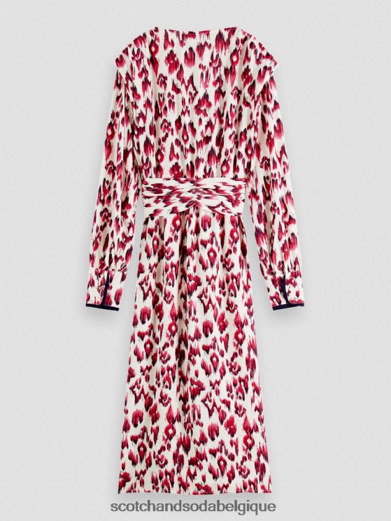 vêtements Scotch & Soda robe midi ceinturée à manches longues et col V- Scotch and Soda Belgique tarte aux cerises ikat brossées 6BZRBF38
