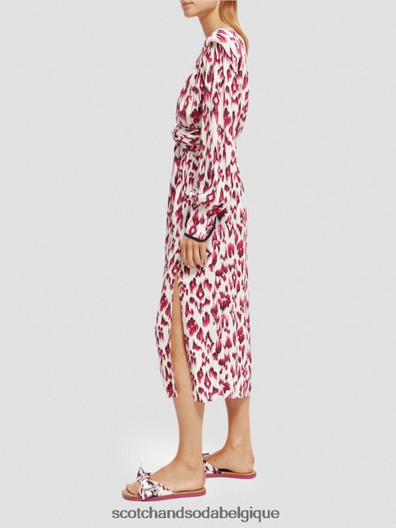 vêtements Scotch & Soda robe midi ceinturée à manches longues et col V- Scotch and Soda Belgique tarte aux cerises ikat brossées 6BZRBF38