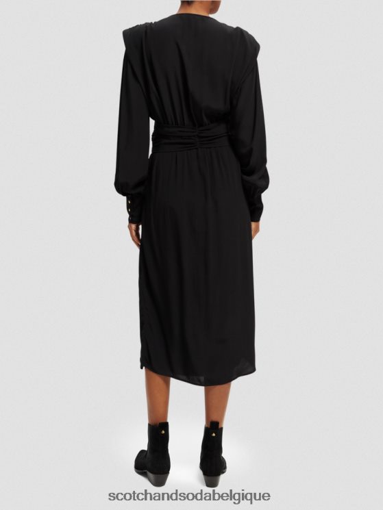 vêtements Scotch & Soda robe midi ceinturée à manches longues et col V- Scotch and Soda Bruxelles noir 6BZRBF39