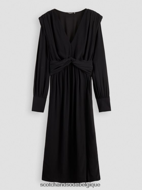 vêtements Scotch & Soda robe midi ceinturée à manches longues et col V- Scotch and Soda Bruxelles noir 6BZRBF39