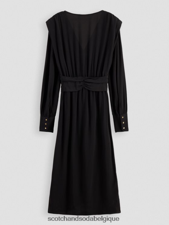 vêtements Scotch & Soda robe midi ceinturée à manches longues et col V- Scotch and Soda Bruxelles noir 6BZRBF39