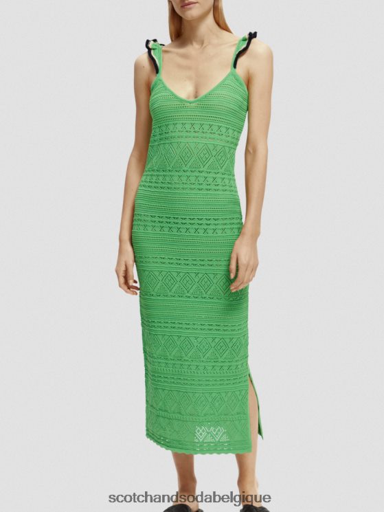 vêtements Scotch & Soda robe midi à col V en maille pointelle- Scotch and Soda Namur perruche brillante 6BZRBF4