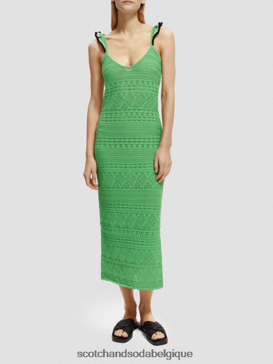 vêtements Scotch & Soda robe midi à col V en maille pointelle- Scotch and Soda Namur perruche brillante 6BZRBF4