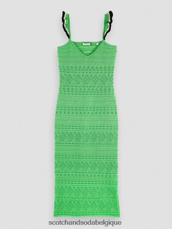 vêtements Scotch & Soda robe midi à col V en maille pointelle- Scotch and Soda Namur perruche brillante 6BZRBF4
