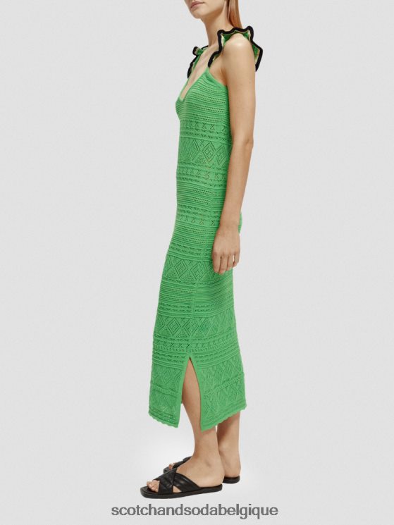 vêtements Scotch & Soda robe midi à col V en maille pointelle- Scotch and Soda Namur perruche brillante 6BZRBF4