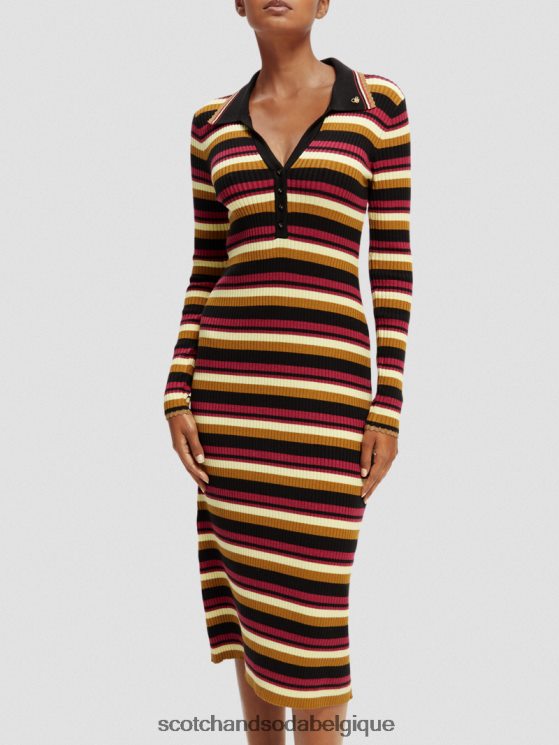 vêtements Scotch & Soda robe midi polo en maille côtelée à manches longues- Scotch and Soda Namur noir 6BZRBF13