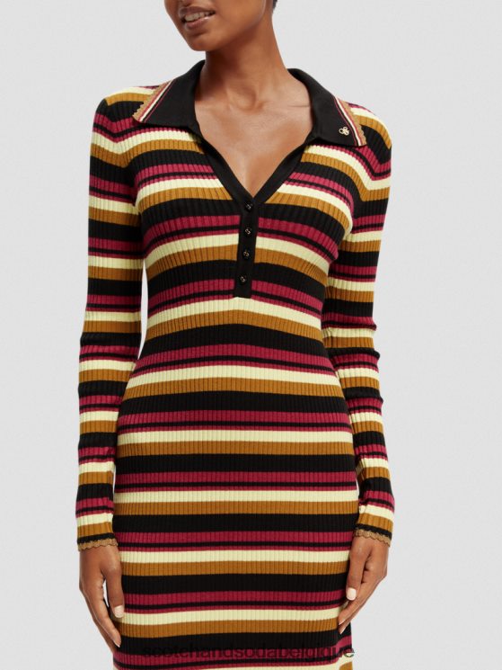 vêtements Scotch & Soda robe midi polo en maille côtelée à manches longues- Scotch and Soda Namur noir 6BZRBF13