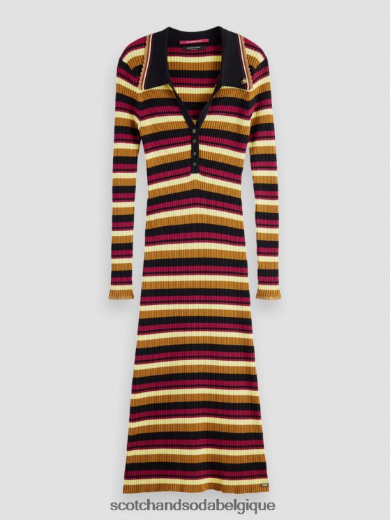 vêtements Scotch & Soda robe midi polo en maille côtelée à manches longues- Scotch and Soda Namur noir 6BZRBF13